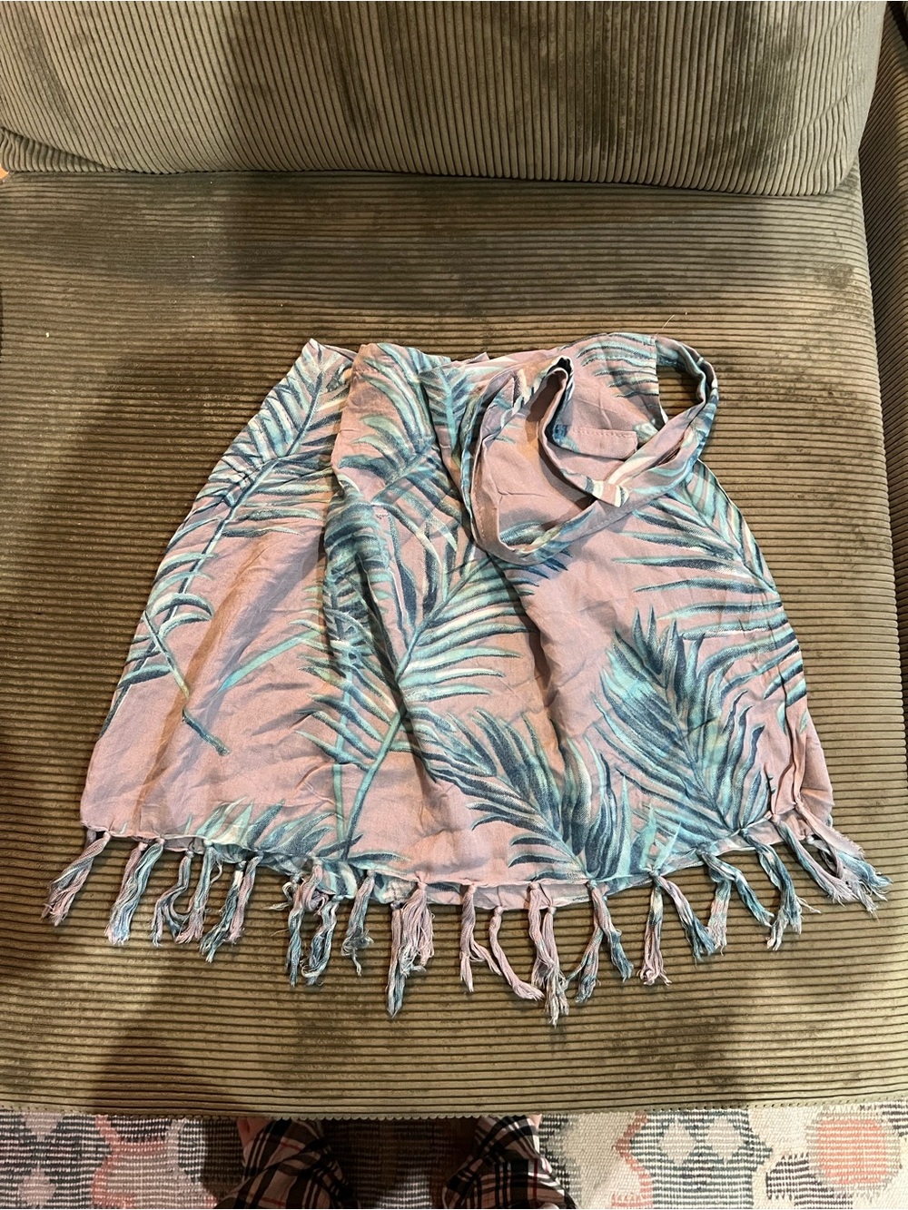 Palm Print Fringe Beach Sarong, Cover-Up beach skirt wrap in Pink and Teal